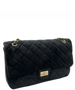 Quilted Suede Crossbody Bag 6703 BLACK